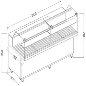 Diamond VPB21X Bread Snack Low Glass Display Counter, 2100mm