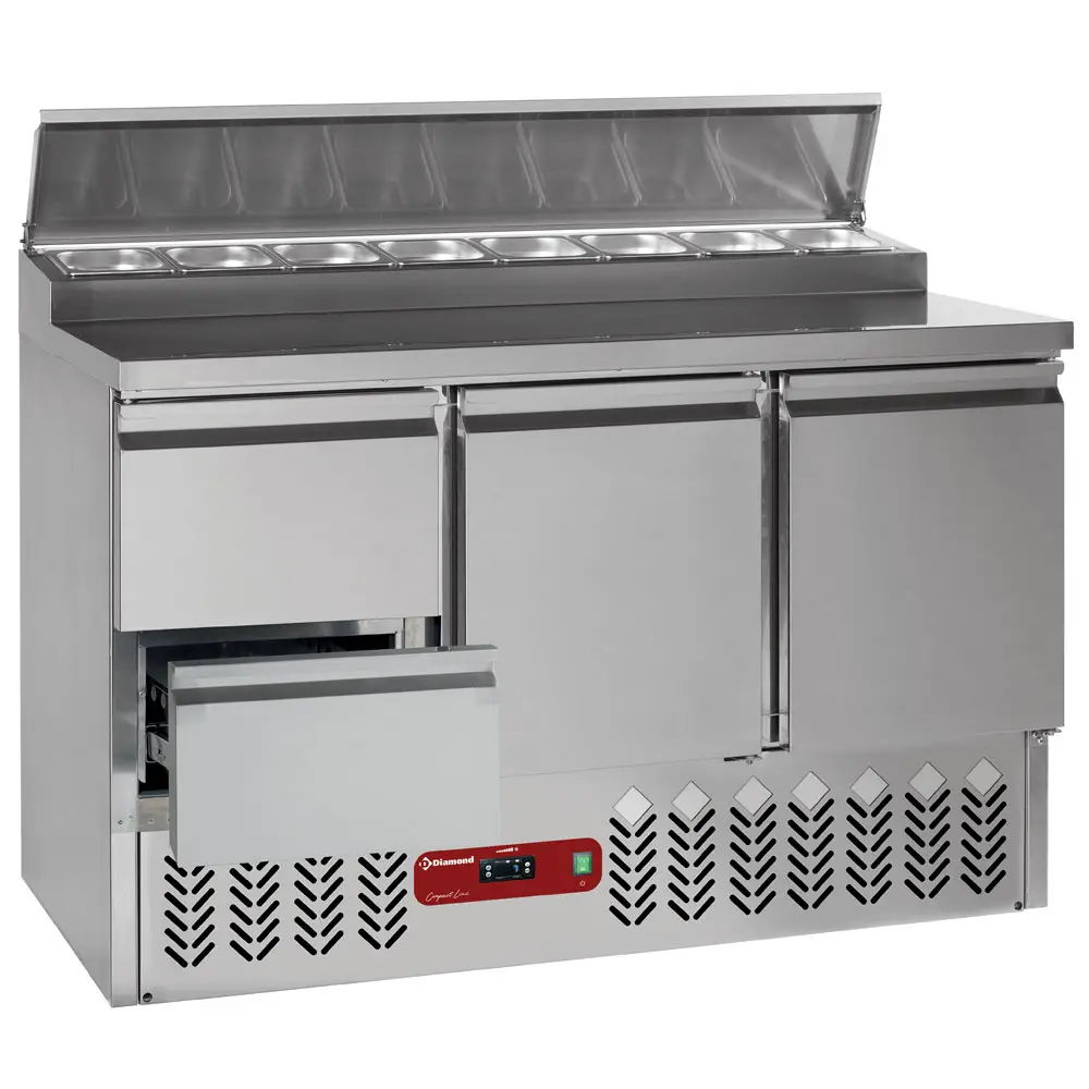 Diamond SALP3/R6_GC1/2/R6 2 Door & 2 Drawer Refrigerated Saladette Counter with Lid, 8 x 1/6 GN