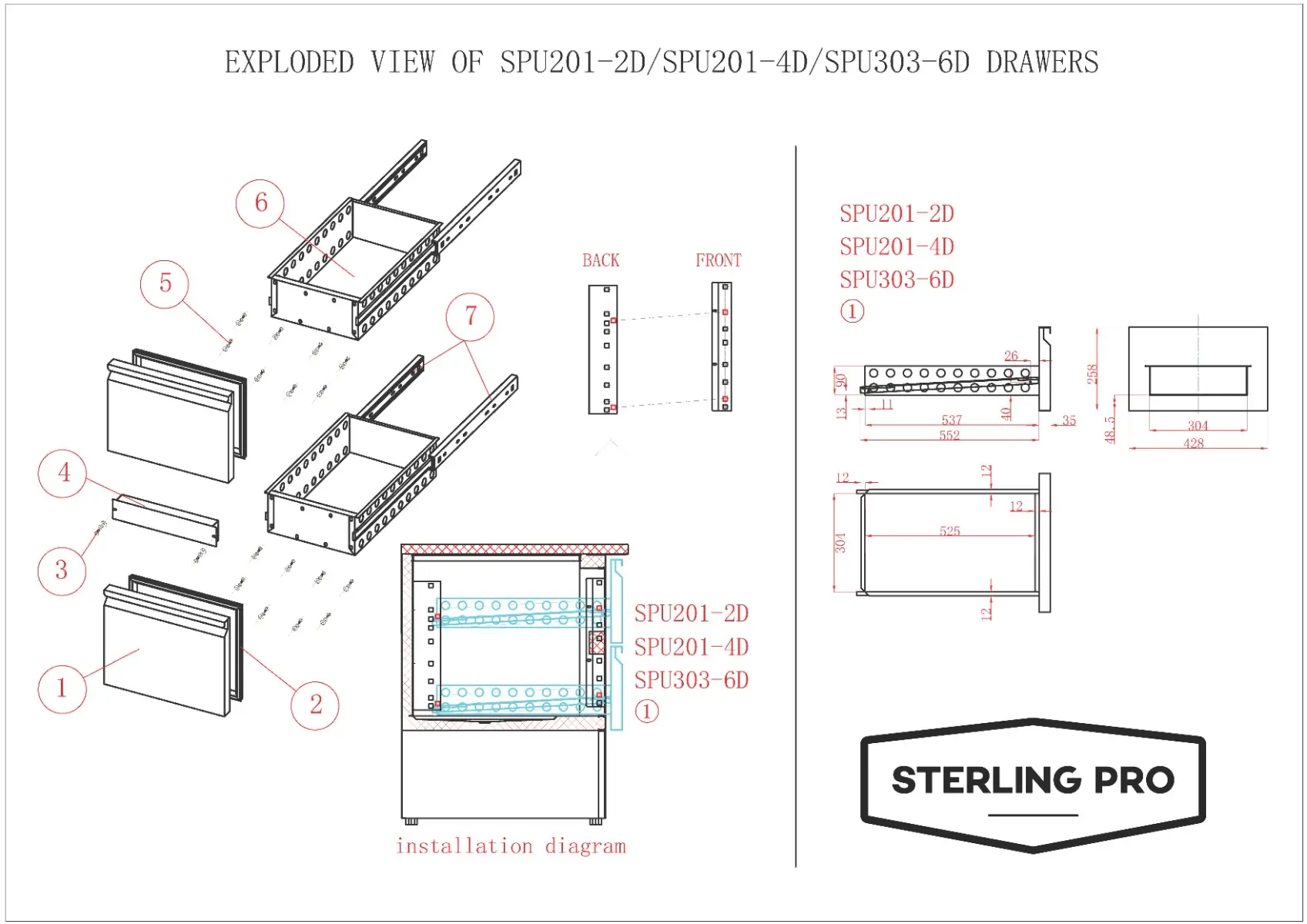 Sterling Pro Cobus SPU201-4D Undermounted Fridge Counter 4 Drawers, 220 Litres - Image 4