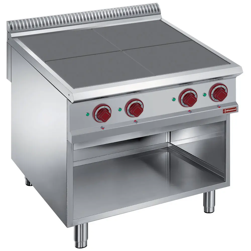 Diamond E9/4SPA8 Electric stoves 4 plates aligned with the top, open cupboard