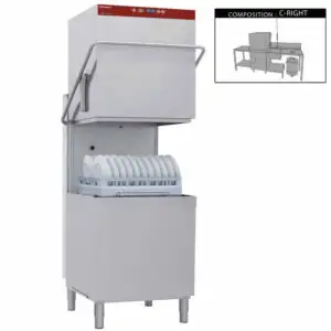 Diamond DCR37/6-AC/C-D Passthrough Hood Dishwasher with 1 Entry/Exit Table, Right Side Pre-wash Table & Dustbin