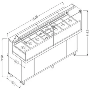 Diamond VB25XGR/R Saladette Snack Bain Marie Display Counter with Understorage, 2500mm