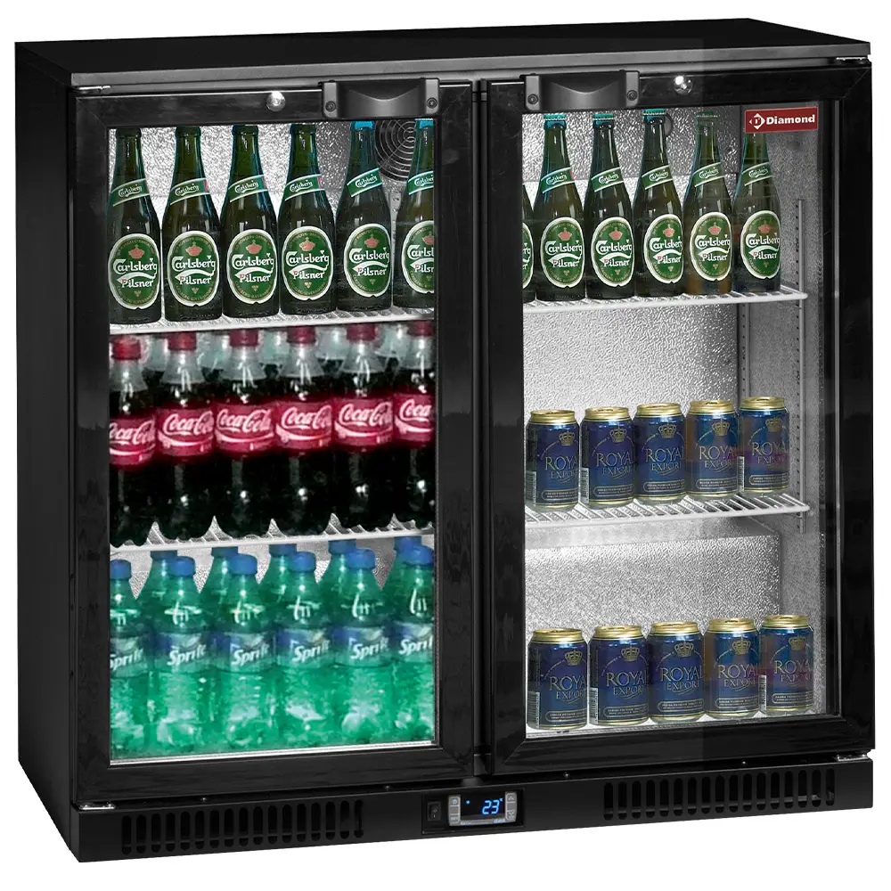 Diamond TAB2/D-R6 Hinged Glass Double Door Back Bar Bottle Cooler, 191 Litres