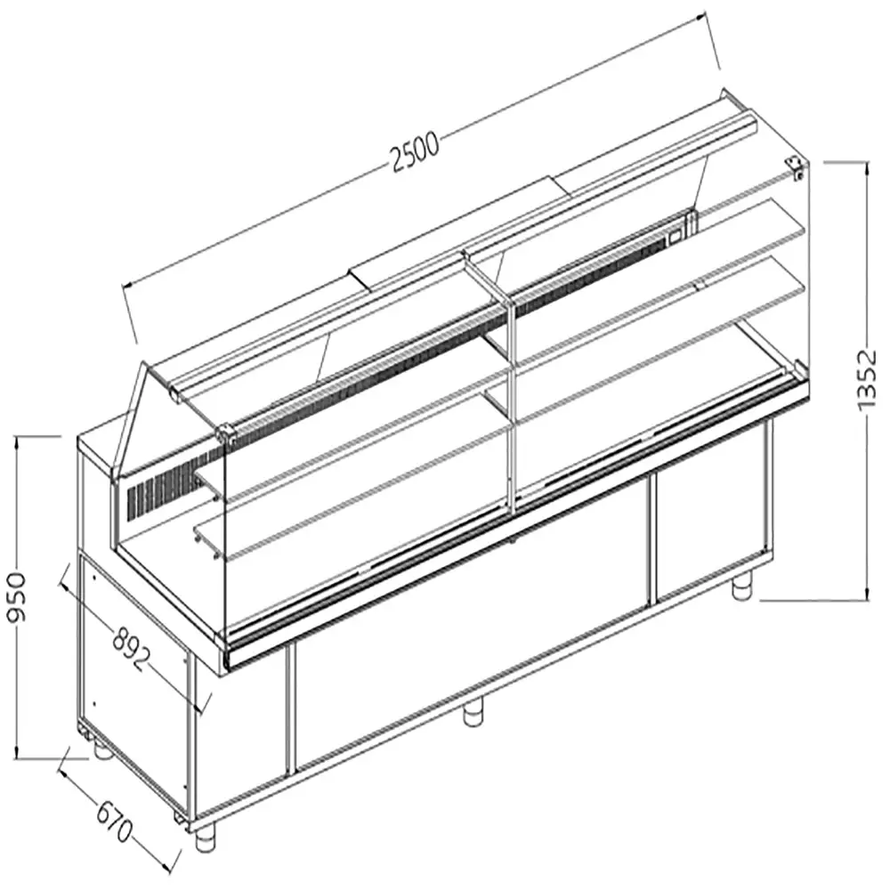 Diamond SA25X/R Snack Patisserie Display Counter, 2500mm
