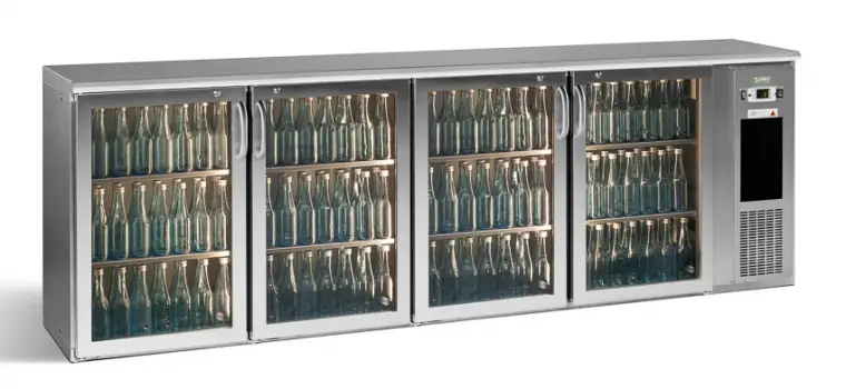 Gamko E3/2222GMUCS84 Glass Four Door Stainless Steel Undercounter Bottle Cooler, 722 x 33 Centiliters