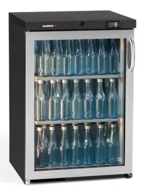 Gamko MG3/150LGCS Maxiglass Left Hand Hinged Stainless Steel Frame Glass Single Door Undercounter Bottle Cooler, 150 Litres
