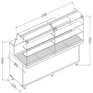 Diamond VPA21X Bread Snack High Glass Display Counter, 2100mm
