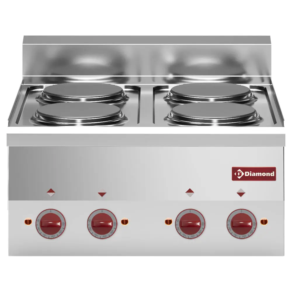 Diamond E60/4P6T-N 4 Rounded Hobs Countertop Electric Range Cooker, 8kW