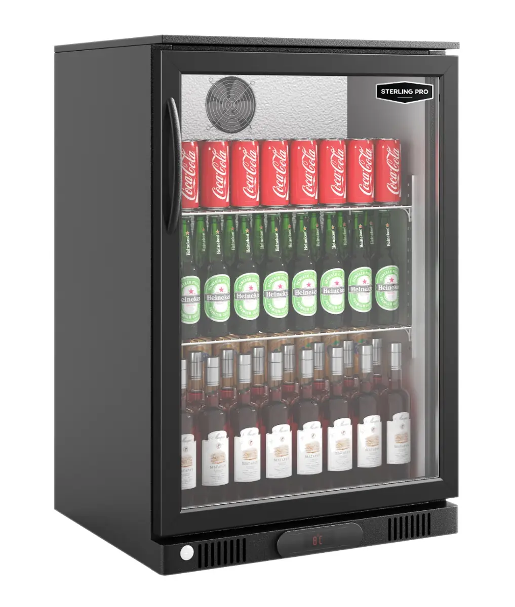 Sterling Pro Green SP1HC-BK Hinged Single Door Bottle Cooler, 106 x 330ml Bottles