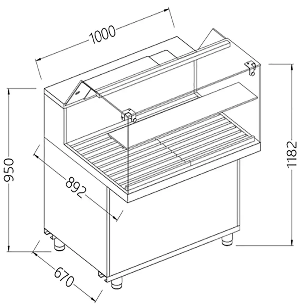 Diamond VPB10X Bread Snack Low Glass Display Counter, 1000mm