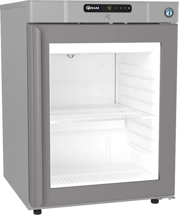 Hoshizaki Compact KG220 R-DR G U Glass Single Door Stainless Steel Undercounter Display Fridge, 123 Litres