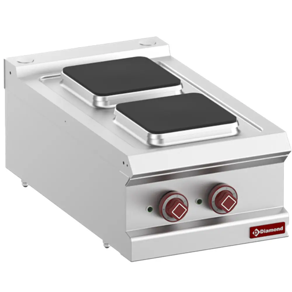 Diamond E7/2PQ4T-N 2 Squared Hobs Countertop Electric Range Cooker, 5.2kW