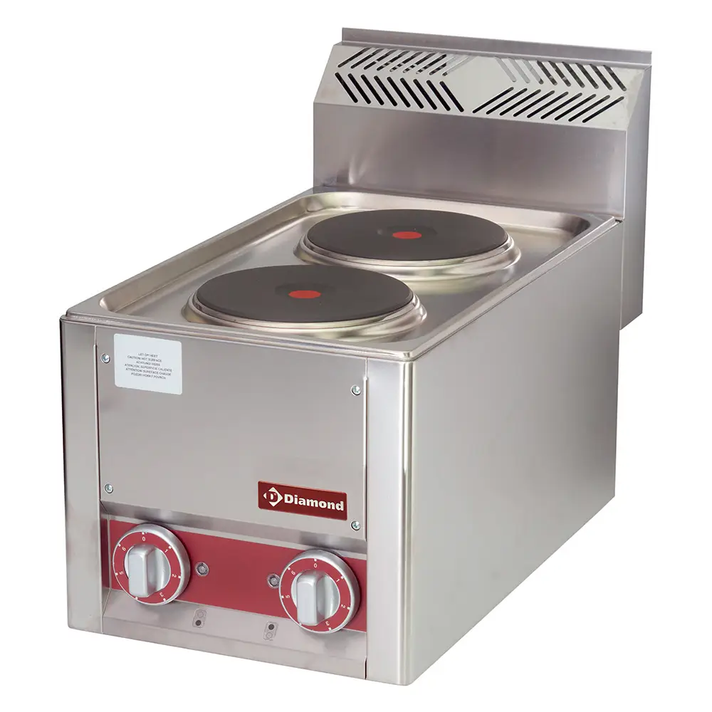 Diamond ES6/2PT-N 2 Rounded Hobs Countertop Electric Range Cooker, 4kW