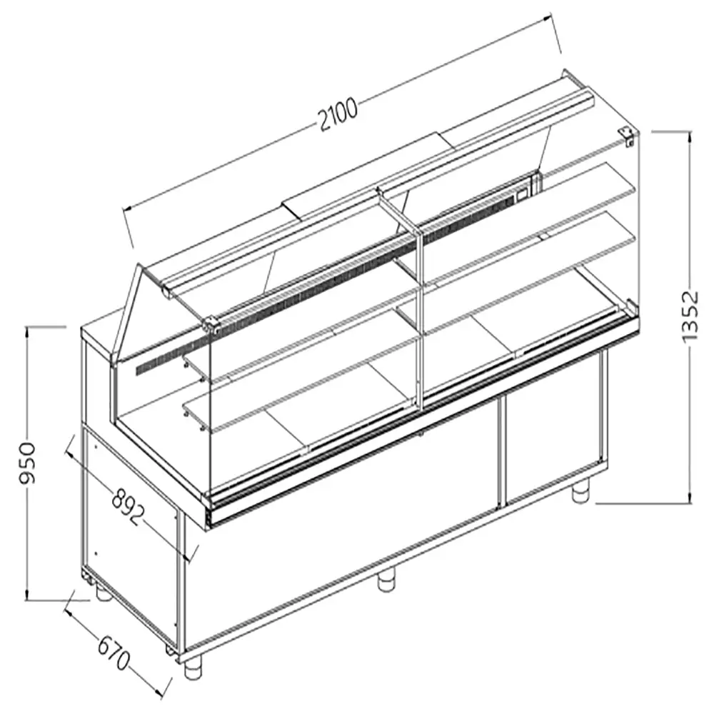 Diamond VA21X/R Snack Patisserie Display Counter with Understorage, 2100mm