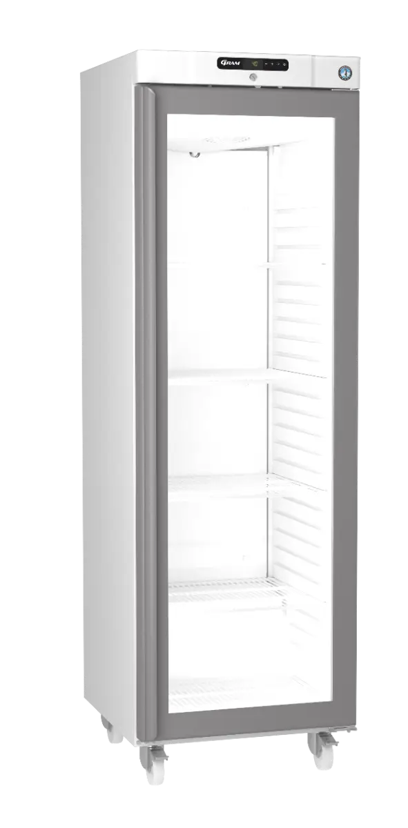 Hoshizaki Compact KG420L C DR G U Glass Single Door White Upright Display Refrigerator, 343 Litres