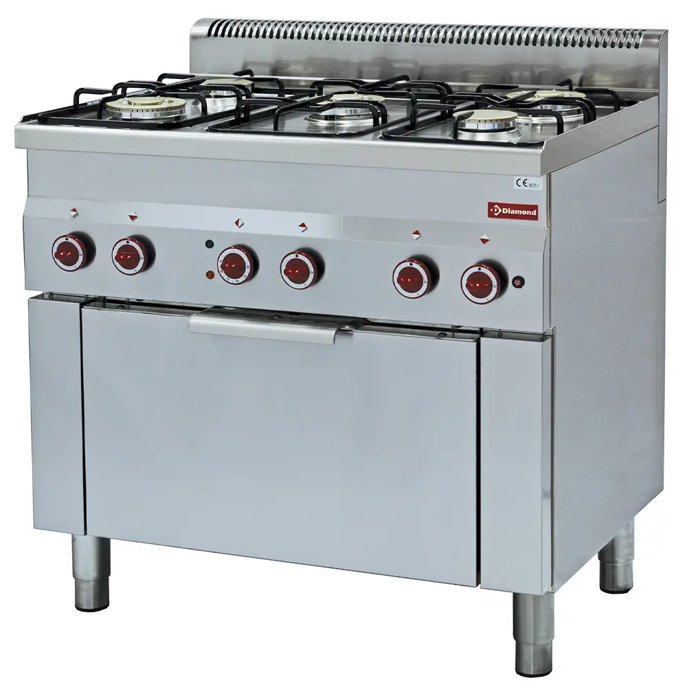 Diamond G60/5BFEV9 Floor Standing 5 Burner Gas Stove with GN 1/1 Oven, 3kW
