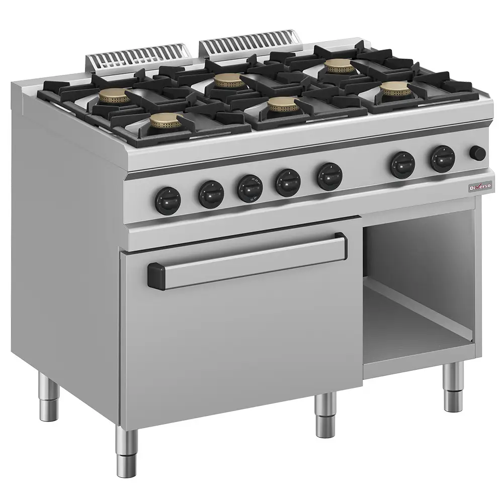 Diverso WR-G6BF-F2 Gas range 6 burners, on gas oven GN 2/1 and cupboard