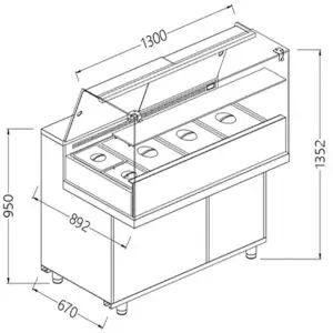 Diamond VA13XGR Saladette Snack Bain Marie Display Counter, 1300mm