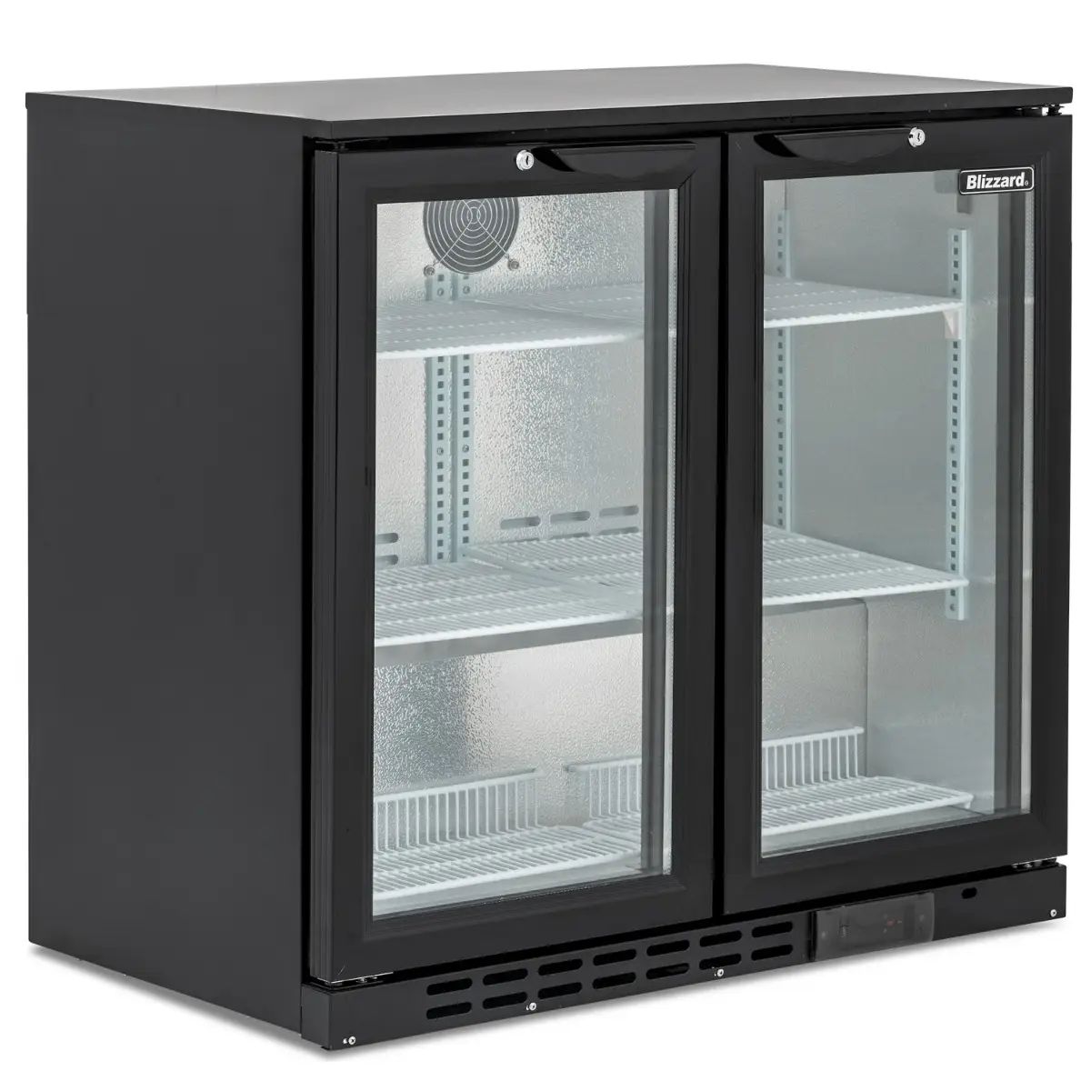 BLIZZARD Low Height Double Hinged Glass Door Bottle Cooler