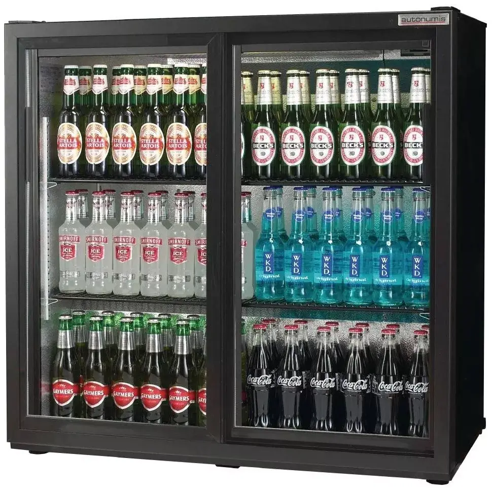 Autonumis RPC10001 Popular Sliding Double Door Black Bottle Cooler, 174 x 330ml Bottles / 144 x 330ml Cans
