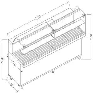 Diamond VPB25X Bread Snack Low Glass Display Counter, 2500mm