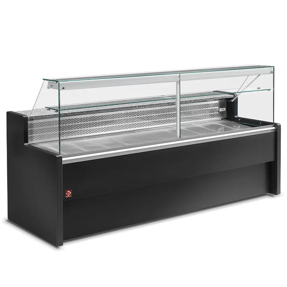 Diamond RO30/B5-R2 Black Flat Glass Serveover with Understorage, 3000mm
