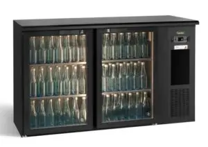 Gamko E3/22GMU84 Glass Double Door Black Undercounter Bottle Cooler, 344 x 33 Centiliters Bottles