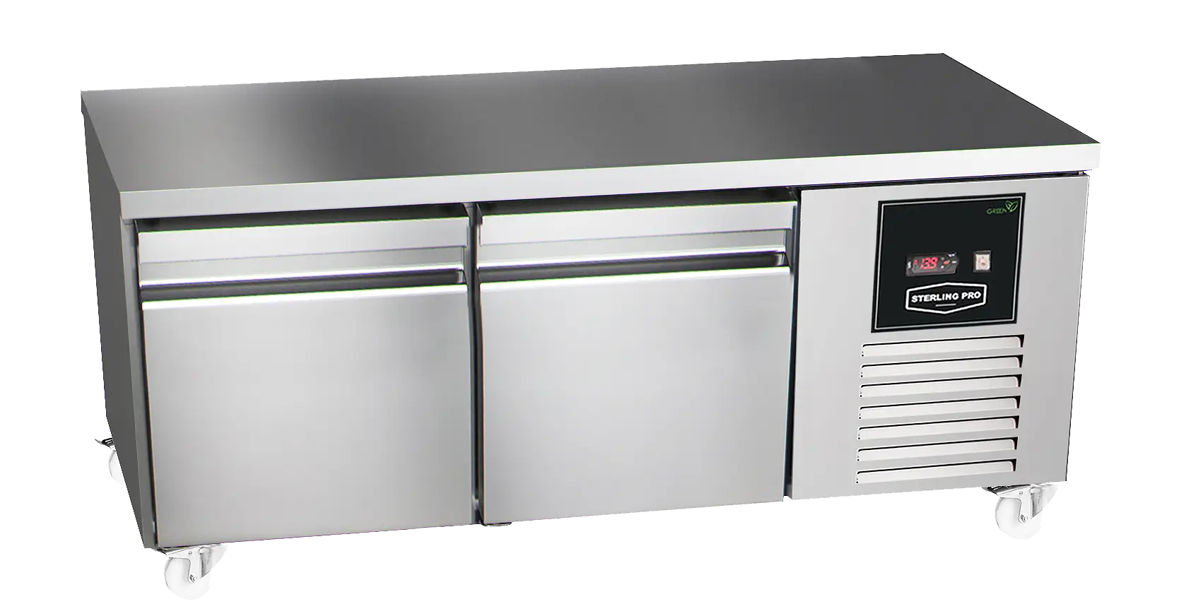 Sterling Pro Green SPI-B-135 2 Door Stainless Steel Low-Height Fridge Counter, 2 x 2/3 Drawers