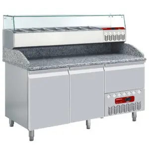 Diamond TP23/P9_SX160G/PP9 2 Door Refrigerated Counter with Splashback & Topping Unit, 6 x 1/4 GN