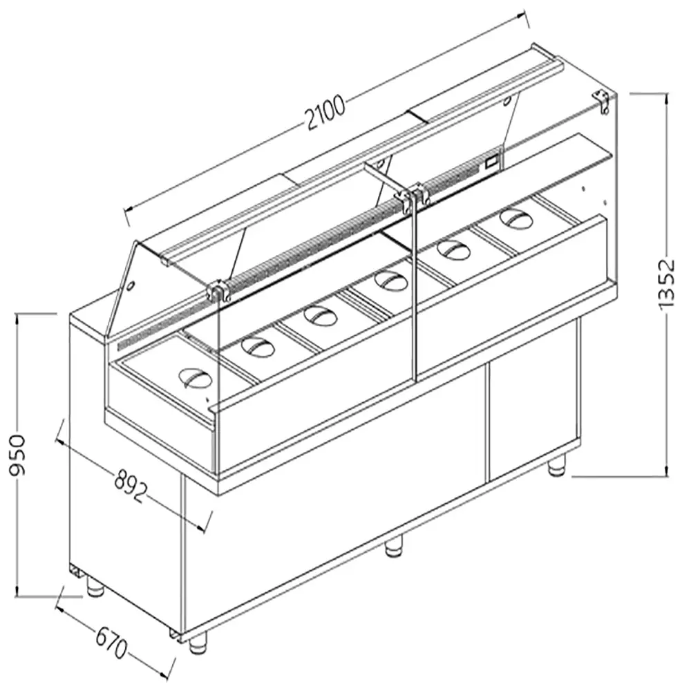 Diamond VA21XG/R Saladette Snack Bain Marie Display Counter with Understorage, 2100mm