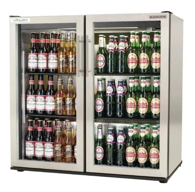 Autonumis RWC00006 EcoChill Maxi Stainless Steel Hinged Glass Double Door Bottle Cooler, 156 x 330ml Bottles