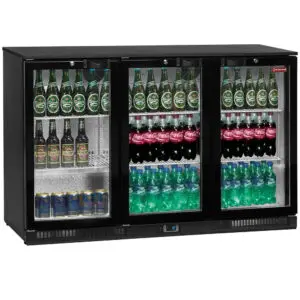 Diamond TAB3/D-R2 Hinged Glass Triple Door Back Bar Bottle Cooler, 300 Litres