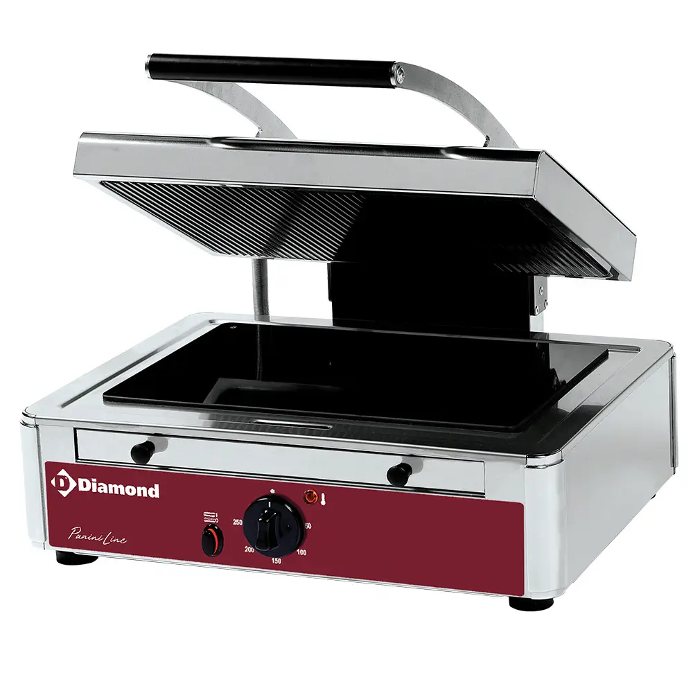 Diamond MGV45/F-N Ribbed Top Smooth Bottom Medium Vitroceramics Panini Grill, 3kW