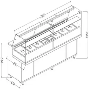Diamond VA25XGR/R2 Saladette Snack Bain Marie Display Counter with Understorage, 2500mm