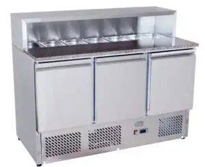 Ice-A-Cool ICE3858GR 3 Door Refrigerated Marble-Top Saladette Preparation Counter, 380 Litres