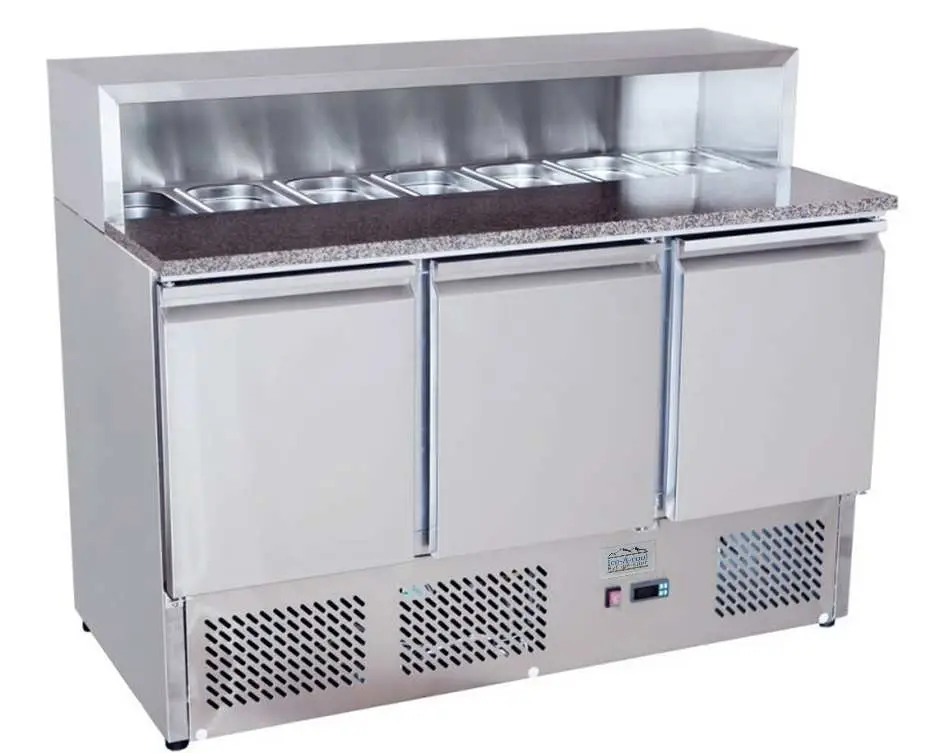 Ice-A-Cool ICE3858GR 3 Door Refrigerated Marble-Top Saladette Preparation Counter, 380 Litres