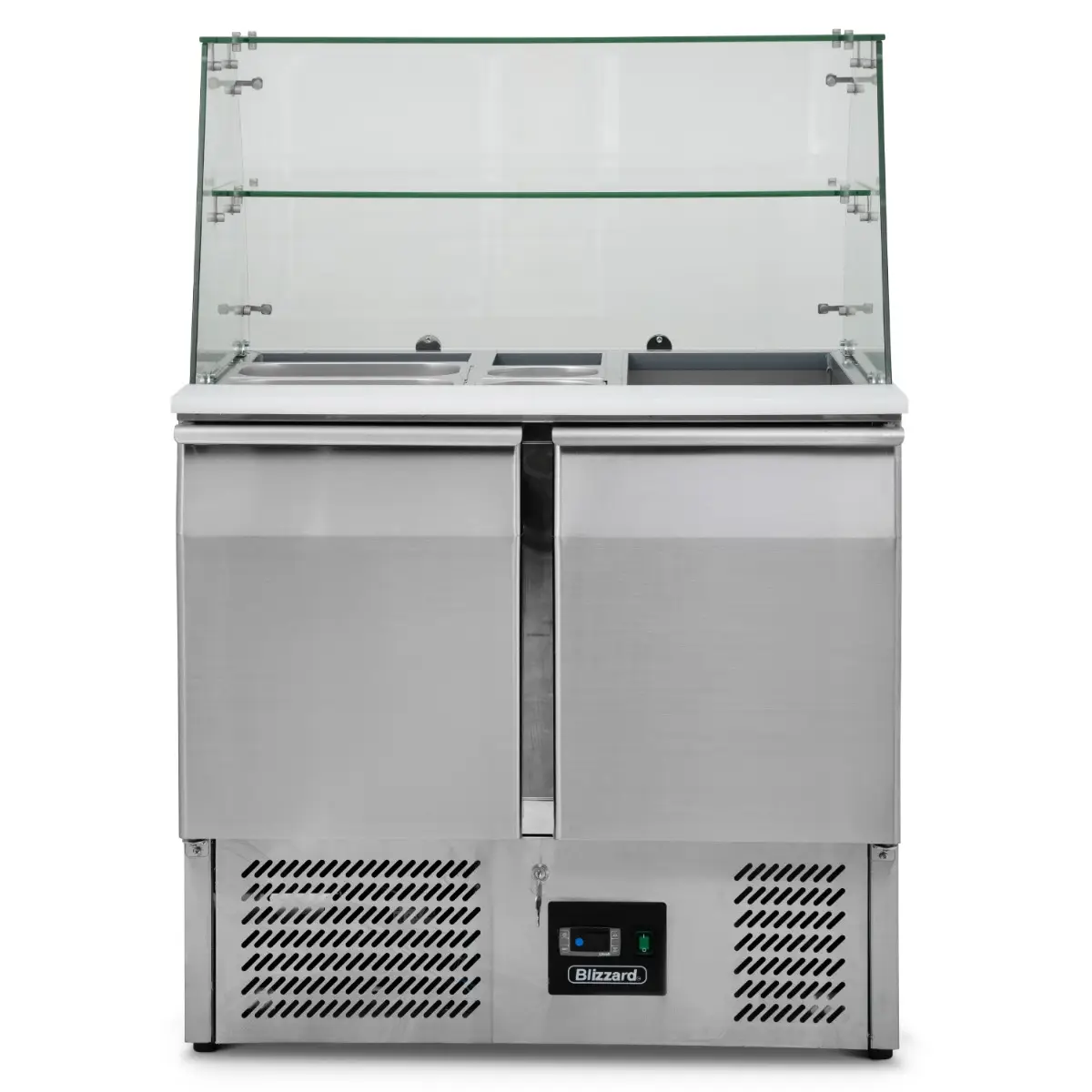 BLIZZARD Double Hinged Door Refrigerated Prep Counter With Glass Canopy - Image 2