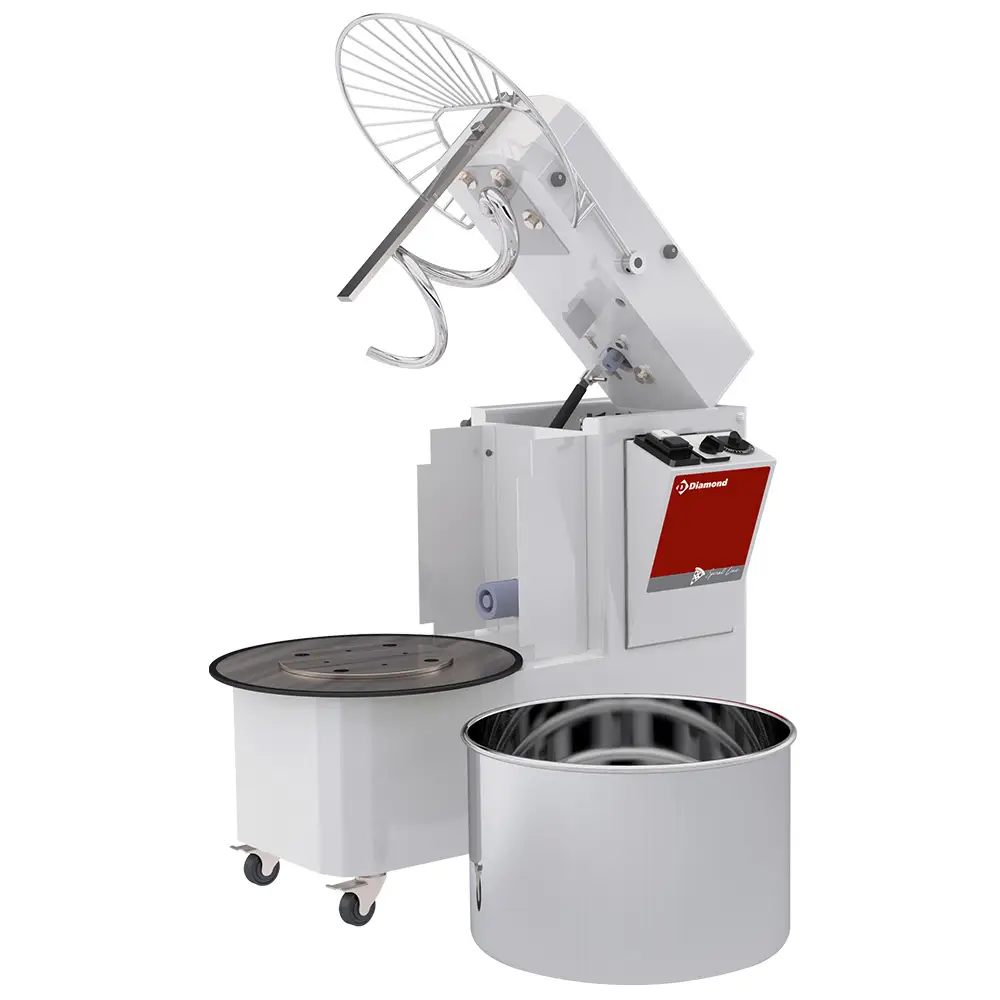 Diamond NT53AL/T2V-C 2 Speed Spiral Tilting Head Kneader on Wheels with Timer, 53 Litres