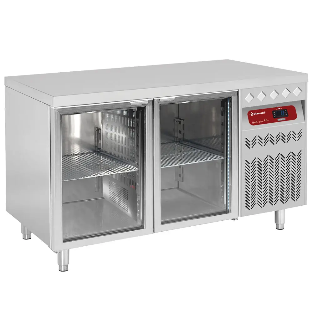 Diamond DT131/R2-VD-LIQ 2 Glass Door Stainless Steel Refrigerated Counter, 260 Litres