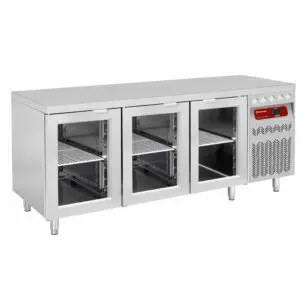 Diamond DT178/P9-VD Ventilated refrigerated table, 3 glass doors GN 1/1, 405 Lit.