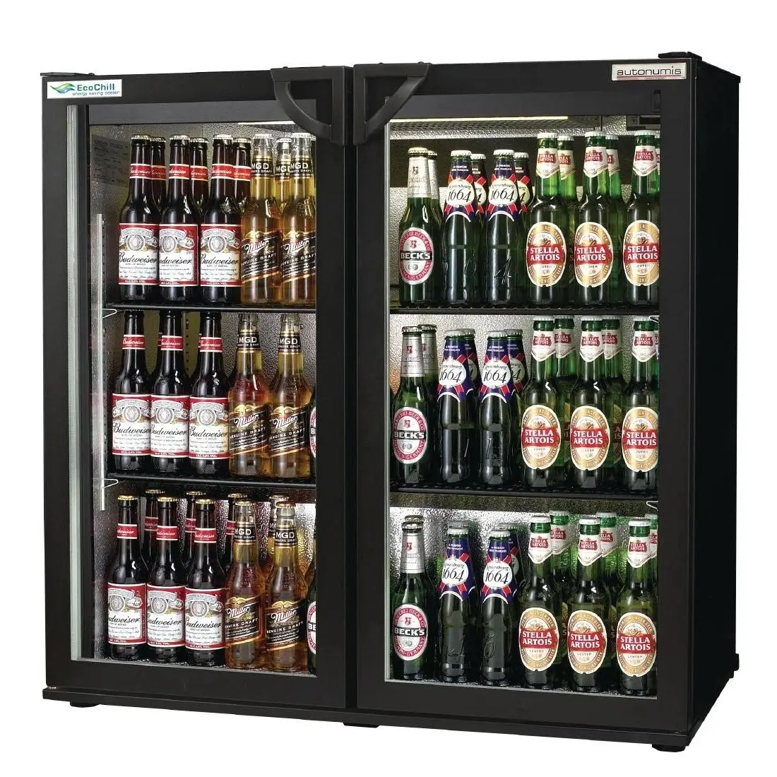 Autonumis RWC10001 EcoChill Maxi Sliding Double Door Black Bottle Cooler, 220 x 330ml Bottles / 301 x 330ml Cans