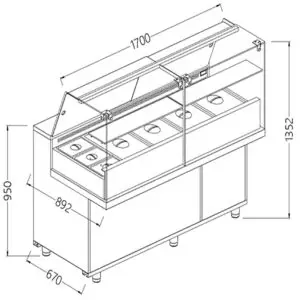 Diamond VA17XG/R Saladette Snack Bain Marie Display Counter with Understorage, 1700mm