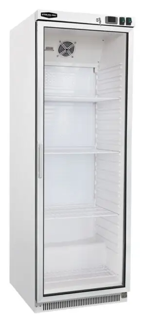 Sterling Pro Cobus SPF400G Single Door White Glass Door Upright Freezer, 360 Litres