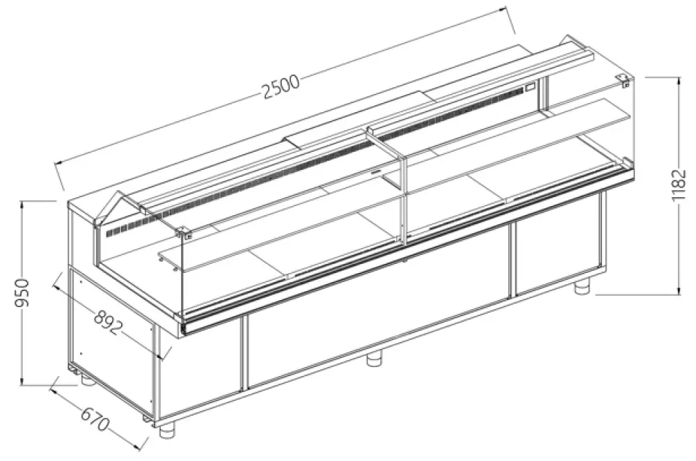Diamond VB25XR/R Snack Patisserie Display Counter with Understorage, 2500mm