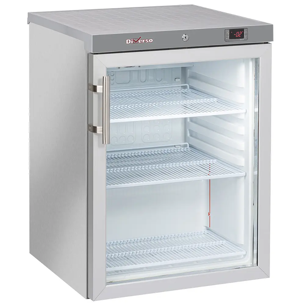 Diverso WR-PG21-XG Ventilated refrigerator, glass door, 200 liters. stainless steel