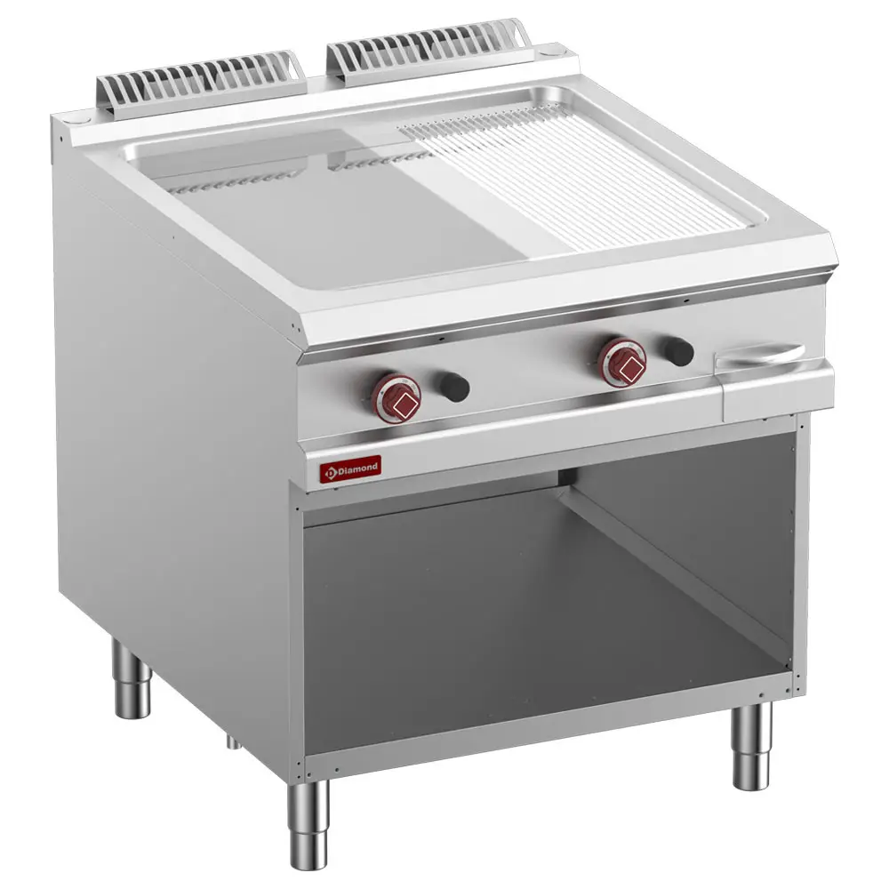 Diamond G9/PMCA8-N Freestanding 2/3 Smooth 1/3 Grooved Gas Griddle on Netrual Open cupboard