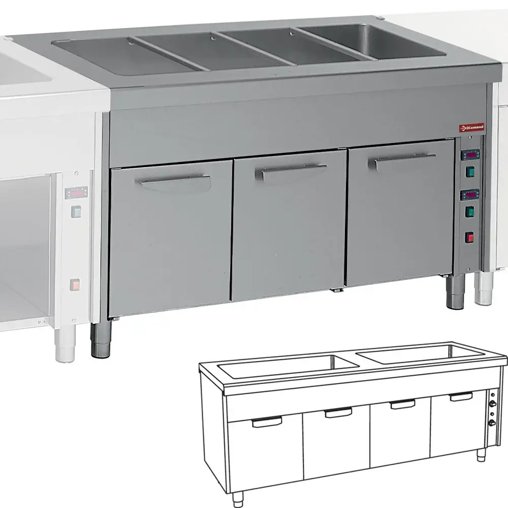 Diamond S80/BC23/2 Electric Bain Marie on Hot Open Cupboard, 2 x 1/1 GN