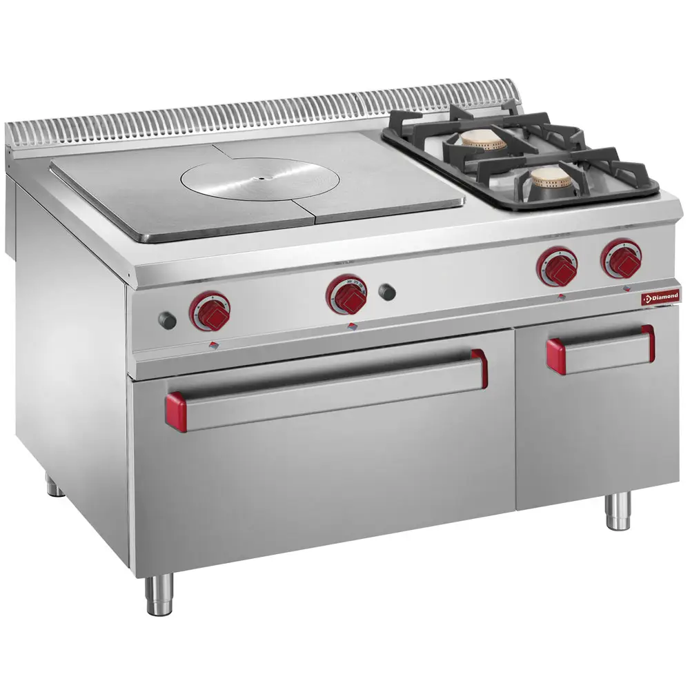 Diamond G9/T2BFA12 Solid top gas stove, 2 burners, GN 2/1 oven, closed neutral cupboard