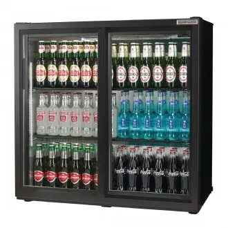 Autonumis RQC10001 Maxi Black Sliding Double Door Bottle Cooler, 240 x 330ml Bottles / 320 x 330ml Cans