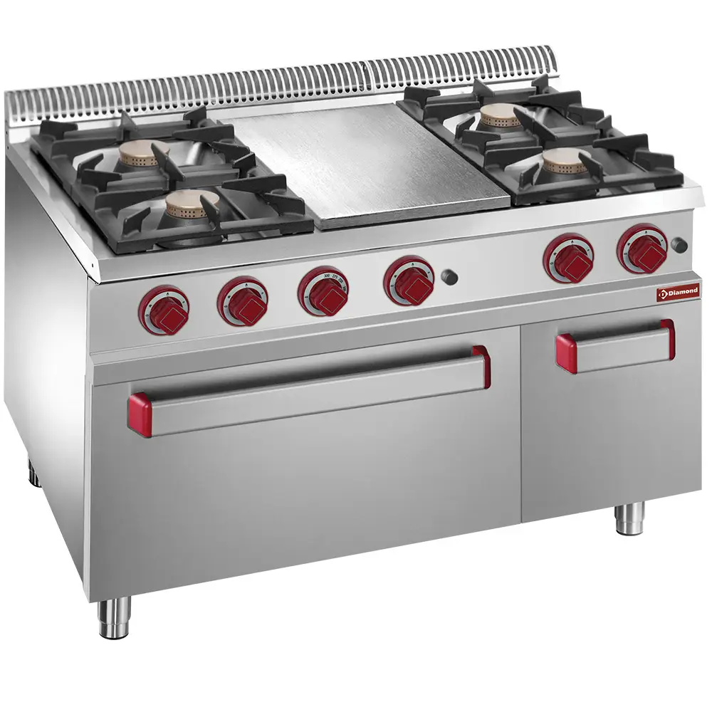 Diamond G7/TM4BFA11 Gas solid top 4 burners, plate with gas oven GN 2/1, cupboard GN 1/1